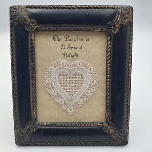 Vintage Framed "Our Daughter Is A Special Delight" Lace Heart Gift Office 4.5x4"